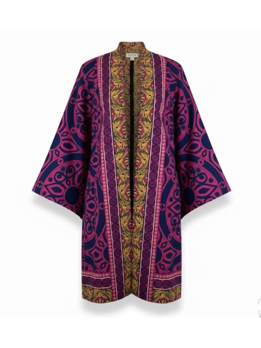Chicos Womens Pink & Yellow Open Front Kimono With Bold Abstract Pattern Size 2